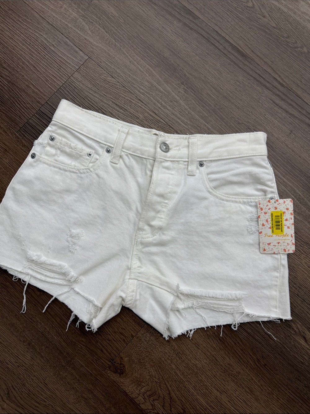 We The Free by Free People White Frayed Denim Cutoff Shorts Sz 25